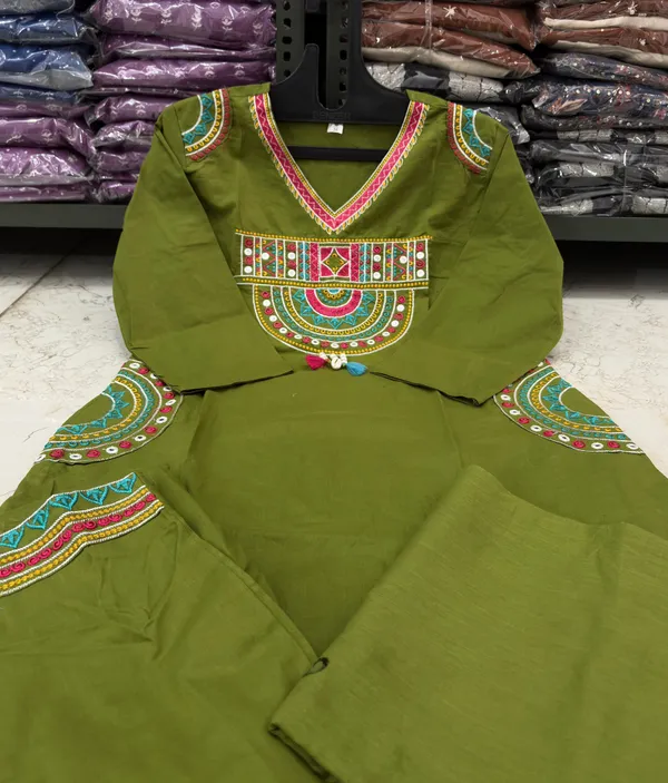 Olive_Green_Cotton_Embroidered_Suit_Set_For_Women