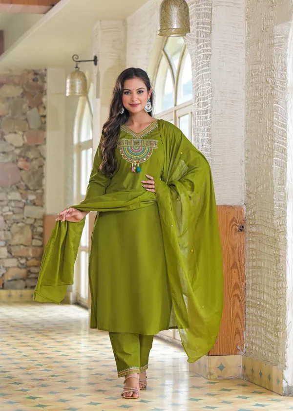 Olive_Green_Cotton_Embroidered_Suit_Set_For_Women