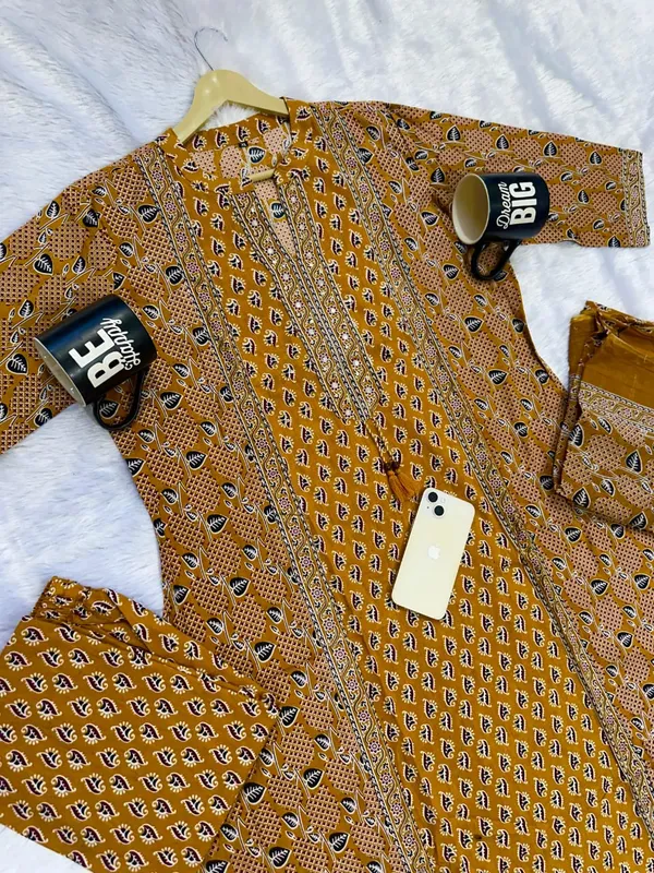 Mustard_Cotton_Relaxed_Printed_Kurta_Set_For_Women