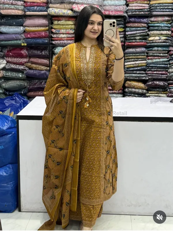 Mustard_Cotton_Relaxed_Printed_Kurta_Set_For_Women