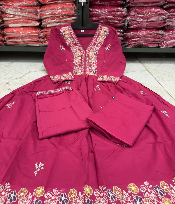 Pink_Cotton_Anarkali_Embroidered_Kurta_Set_For_Women
