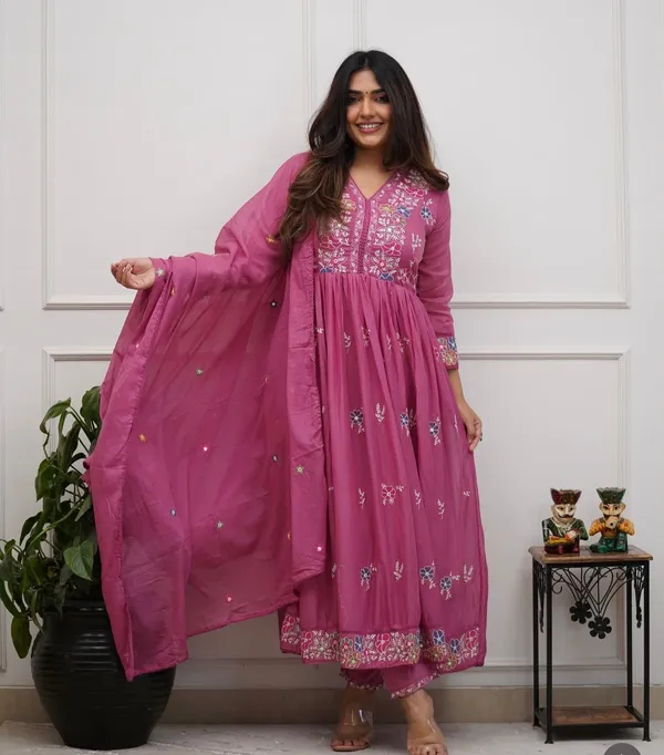 Pink_Cotton_Anarkali_Embroidered_Kurta_Set_For_Women