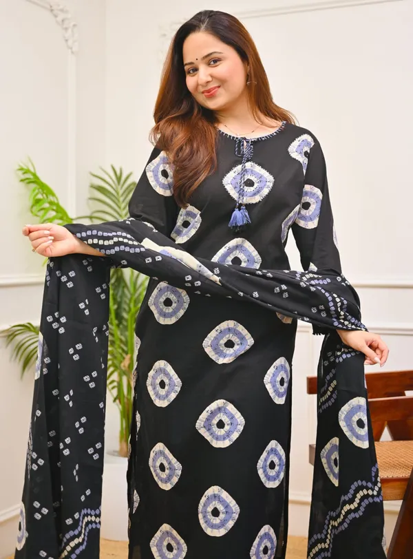 Black_Cotton_Bandhani_Print_Kurta_Palazzo_Set_For_Women