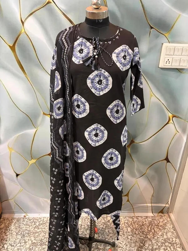 Black_Cotton_Bandhani_Print_Kurta_Palazzo_Set_For_Women