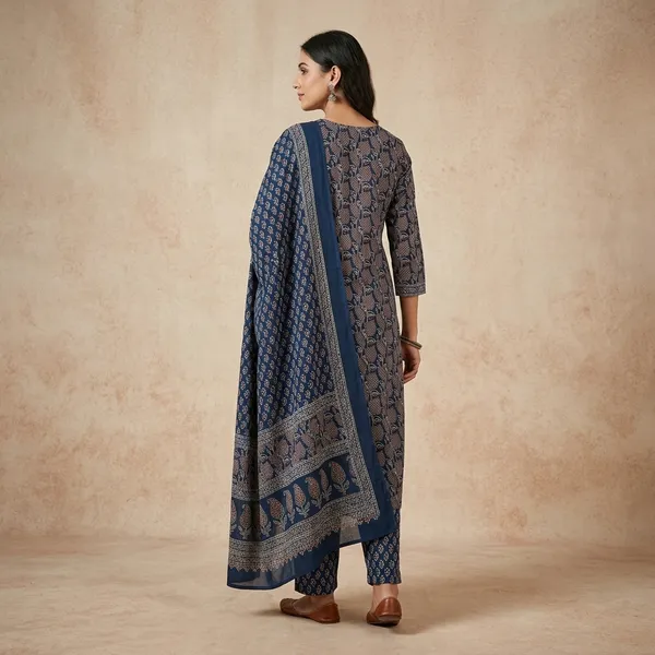 Navy_Blue_Cotton_Ajrakh_Block_Print_Unstitched_Suit_Set_For_Women