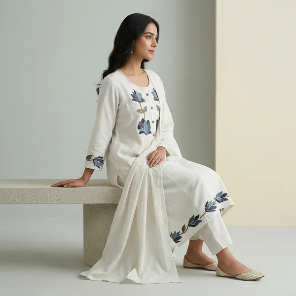 White_Cotton_Flex_Floral_Embroidered_Kurta_Set_For_Women