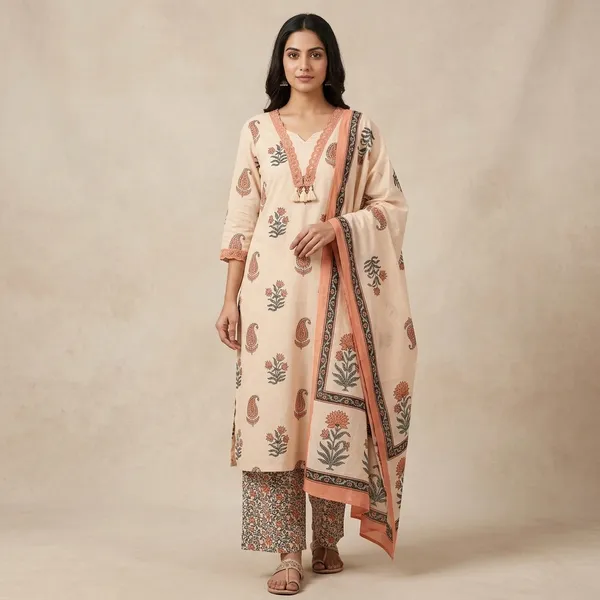 Orange_Cotton_Block_Print_Kurta_Palazzo_Dupatta_Set_For_Women