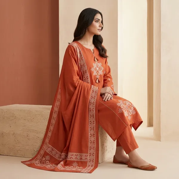 Orange_Cotton_Embroidered_Kurta_Set_For_Women