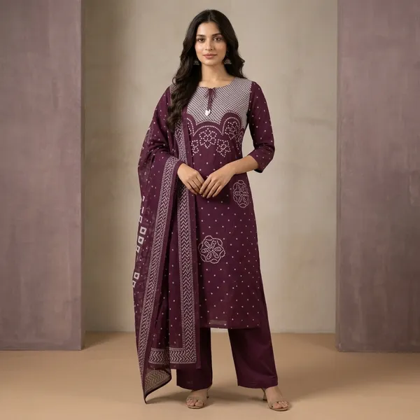 Purple_Cotton_Straight_Bandhani_Print_Kurta_Set_For_Women