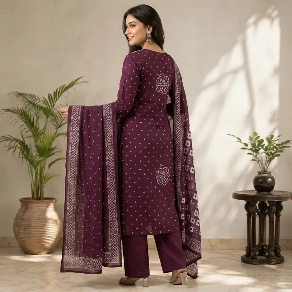 Purple_Cotton_Straight_Bandhani_Print_Kurta_Set_For_Women