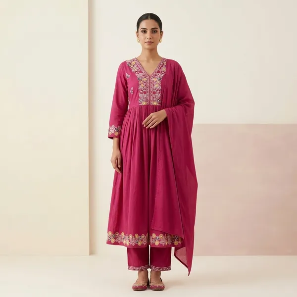 Pink_Cotton_Anarkali_Embroidered_Kurta_Set_For_Women