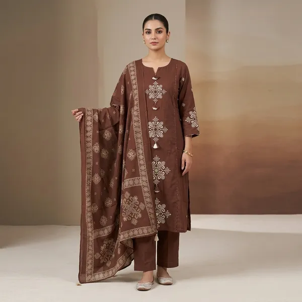 Brown_Cotton_Straight_Embroidered_Kurta_Set_For_Women