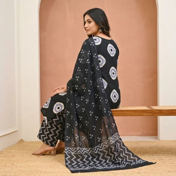 Black_Cotton_Bandhani_Print_Kurta_Palazzo_Set_For_Women