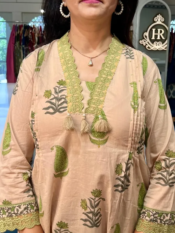 Green_Cotton_Straight_Block_Print_Kurta_Set_For_Women