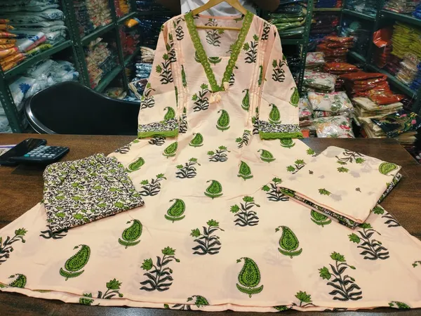 Green_Cotton_Straight_Block_Print_Kurta_Set_For_Women