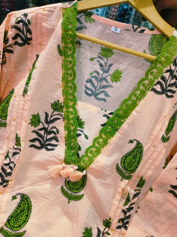 Green_Cotton_Straight_Block_Print_Kurta_Set_For_Women