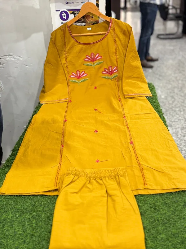 Yellow_Cotton_Straight_Floral_Embroidered_Kurta_Set_For_Women