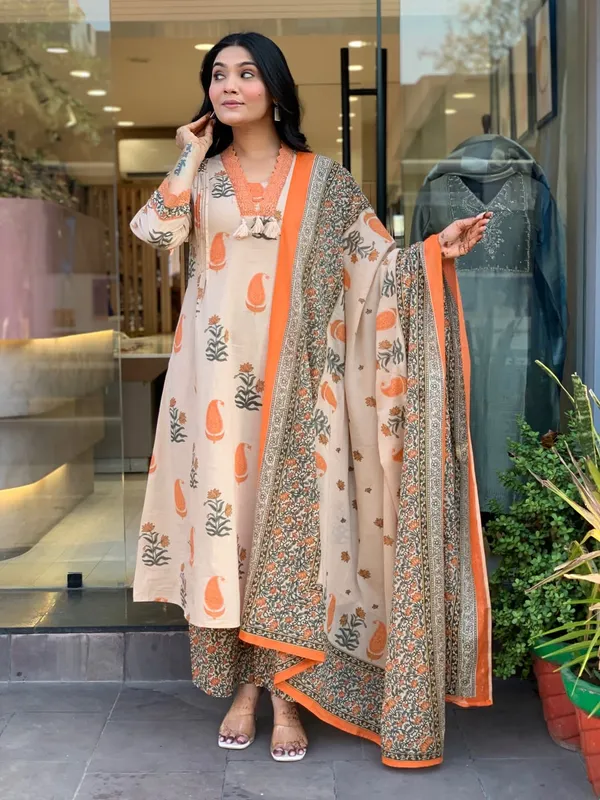 Orange_Cotton_Block_Print_Kurta_Palazzo_Dupatta_Set_For_Women