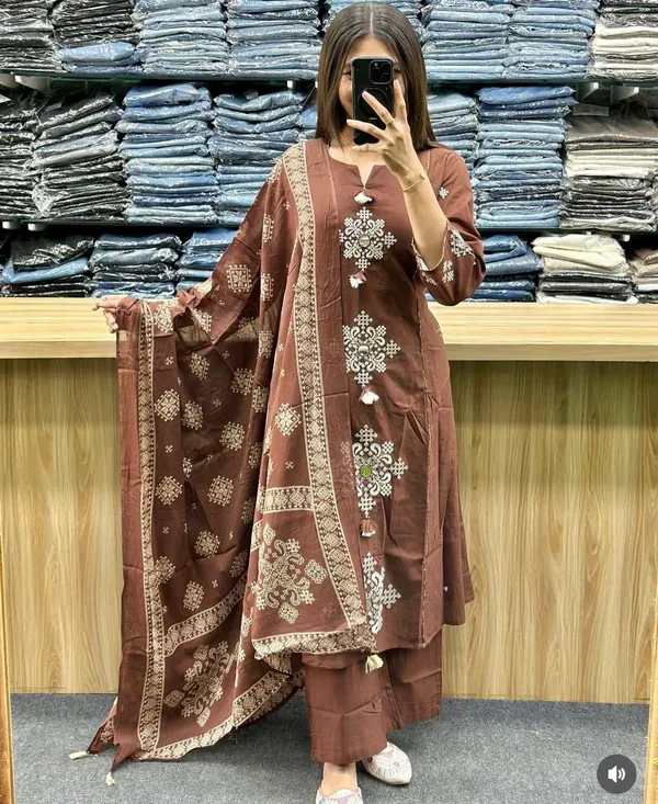 Brown_Cotton_Straight_Embroidered_Kurta_Set_For_Women
