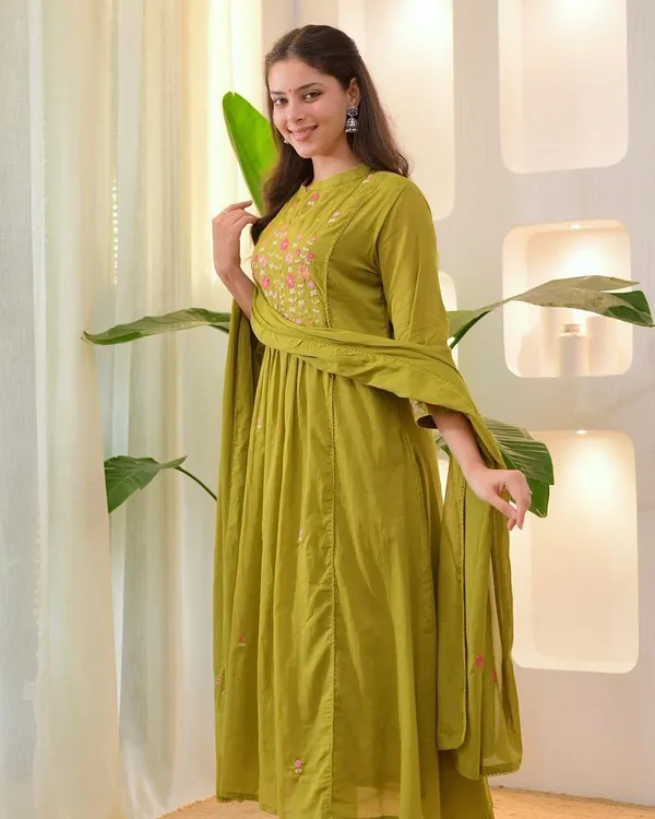 Green_Cotton_Floral_Embroidered_Anarkali_Suit_Set_For_Women