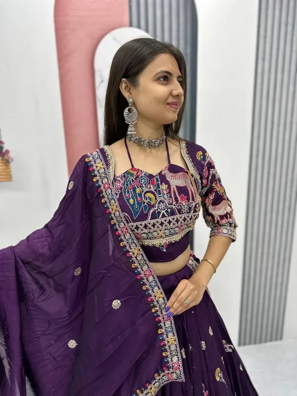 Purple_Heavy_Lichi_Fabric_And_Jacquard_Silk_Patola_Print_Lehenga_Choli_For_Women