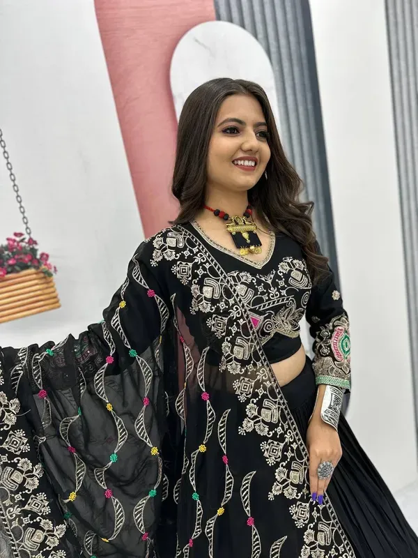 Black_Heavy_Lichi_Fabric_And_Jacquard_Silk_Patola_Print_Lehenga_Choli_For_Women
