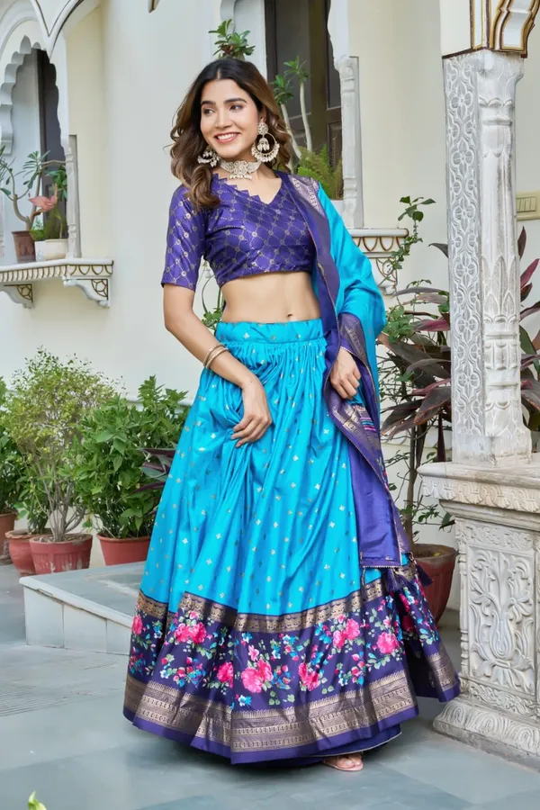 Blue_Heavy_Lichi_Fabric_And_Jacquard_Silk_Patola_Print_Lehenga_Choli_For_Women