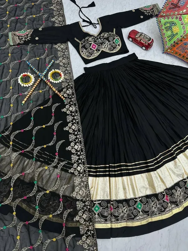 Black_Heavy_Lichi_Fabric_And_Jacquard_Silk_Patola_Print_Lehenga_Choli_For_Women