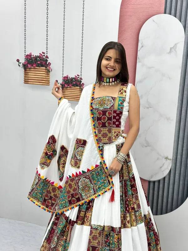 White_Heavy_Lichi_Fabric_And_Jacquard_Silk_Patola_Print_Lehenga_Choli_For_Women