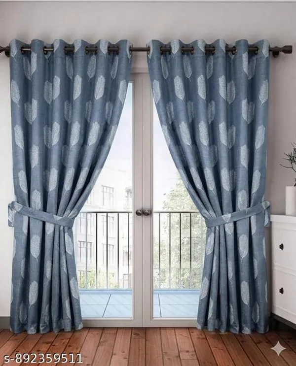 Elegant_Dark_Grey_Leaf_Print_Eyelet_Door_Curtains_Premium_Polyester_Semi_Transparent_7_Feet_pack_of_2
