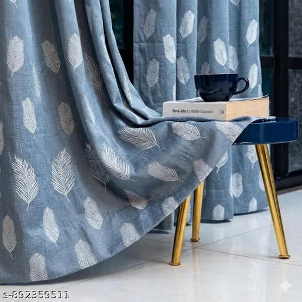 Elegant_Dark_Grey_Leaf_Print_Eyelet_Door_Curtains_Premium_Polyester_Semi_Transparent_7_Feet_pack_of_2