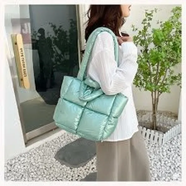 Mint_Green_Pu_Leather_Premium_Puffer_Tote_Bag_For_Women