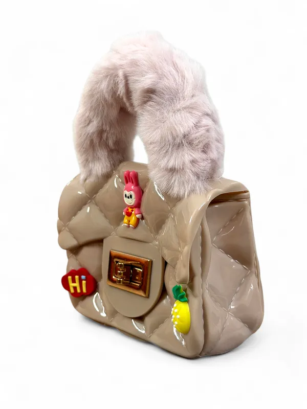 Beige_Pu_Leather_And_Faux_Fur_Premium_Handbag_For_Kids