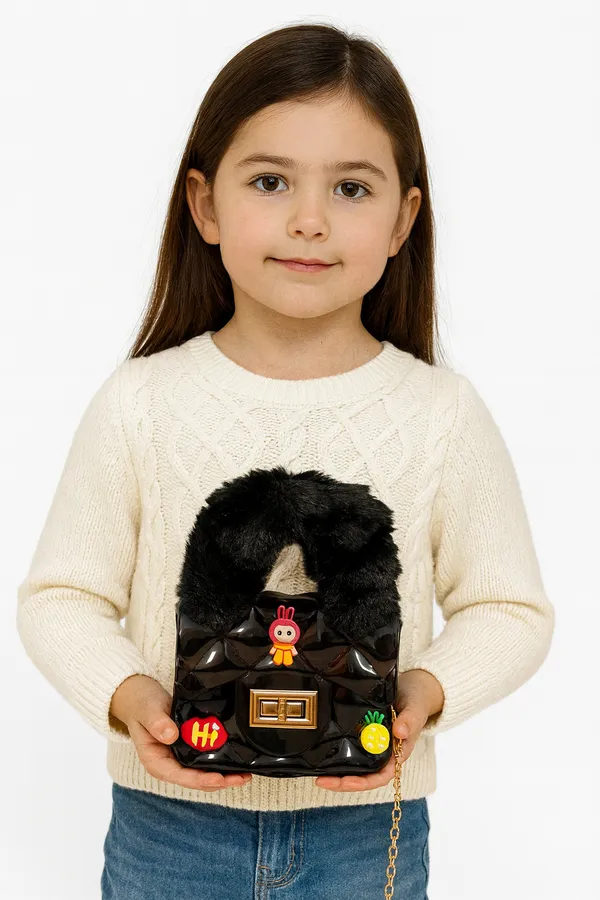 Black_Pu_Leather_And_Faux_Fur_Premium_Handbag_For_Kids