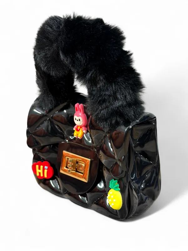 Black_Pu_Leather_And_Faux_Fur_Premium_Handbag_For_Kids