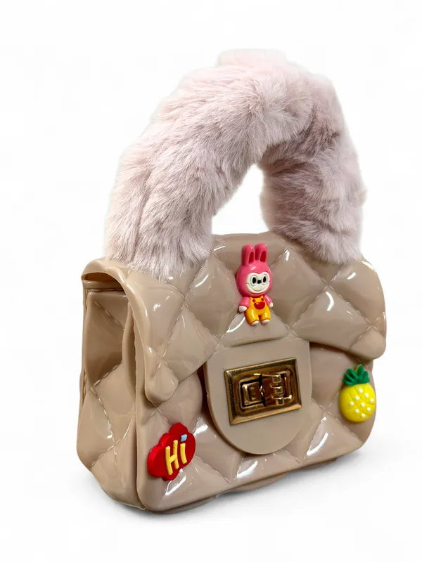 Beige_Pu_Leather_And_Faux_Fur_Premium_Handbag_For_Kids