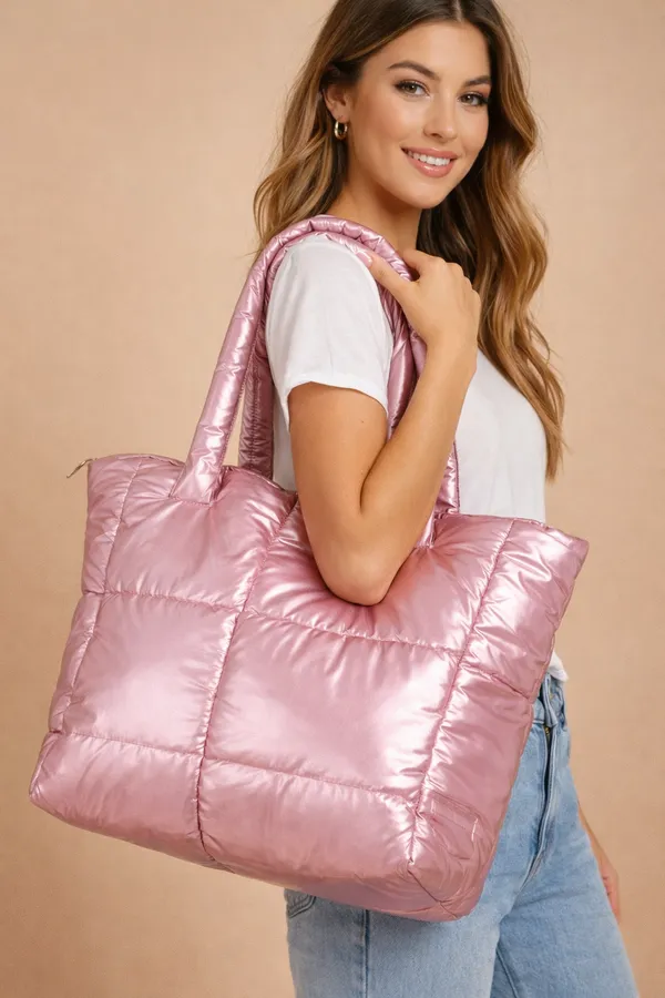 Pink_Pu_Leather_Premium_Quilted_Tote_Bag_For_Women