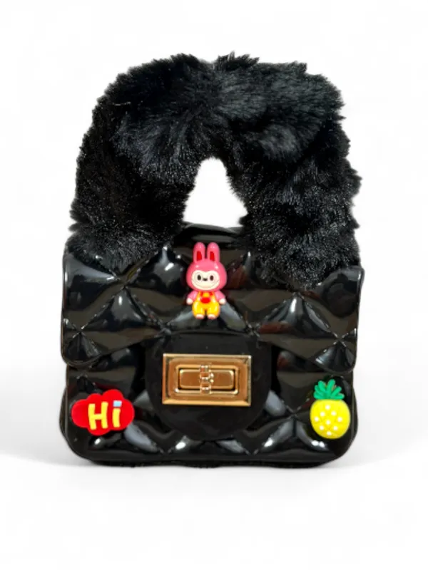 Black_Pu_Leather_And_Faux_Fur_Premium_Handbag_For_Kids