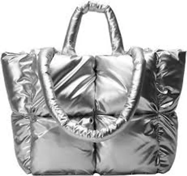 Silver_Pu_Leather_Premium_Puffer_Tote_Bag_For_Women