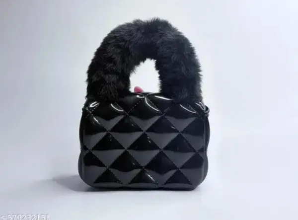 Black_Pu_Leather_And_Faux_Fur_Premium_Handbag_For_Kids