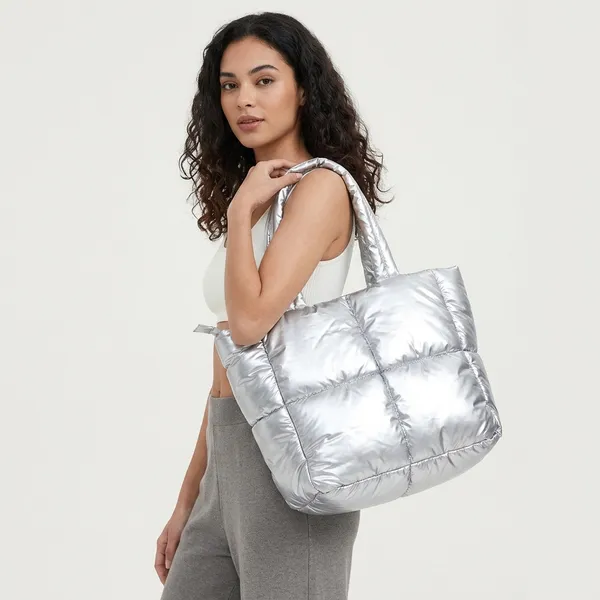 Silver_Pu_Leather_Premium_Puffer_Tote_Bag_For_Women