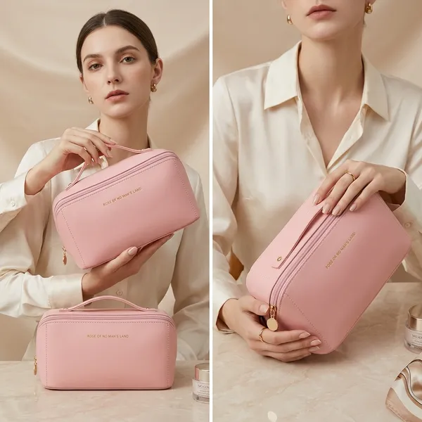 Pink_Pu_Leather_Premium_Cosmetic_Organizer_Pouch_For_Women