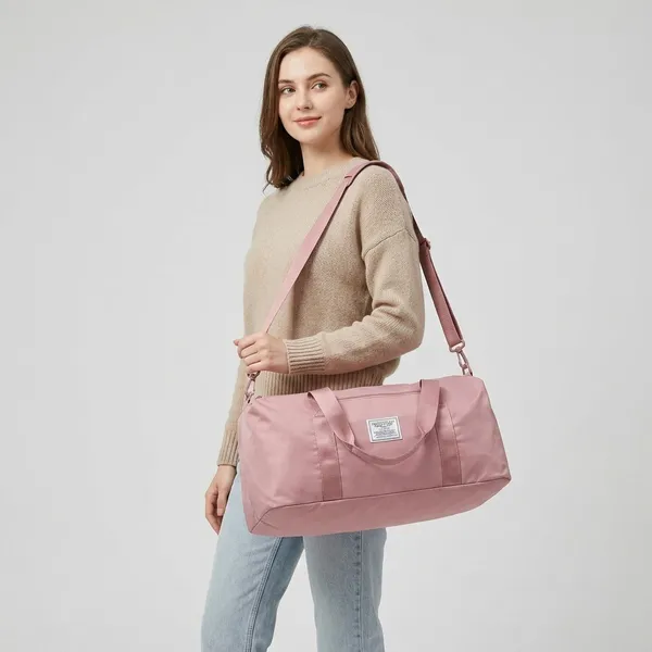 Pink_Polyester_Premium_Travel_Duffle_Bag_For_Women
