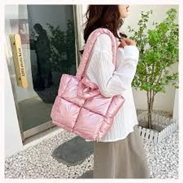 Pink_Pu_Leather_Premium_Quilted_Tote_Bag_For_Women