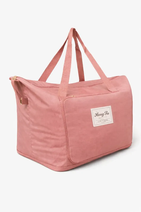 Pink_Pu_Leather_Premium_Travel_Duffel_Bag_For_Women