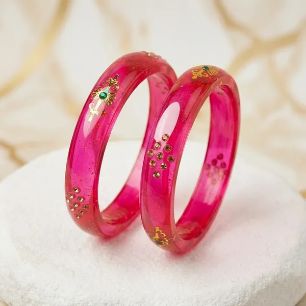 Pink_Resin_Gold_Foil_Oval_Design_Bangle_Set_For_Women
