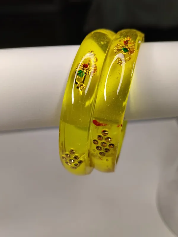 Yellow_Resin_Floral_Peacock_Motif_Bangle_Set_For_Women