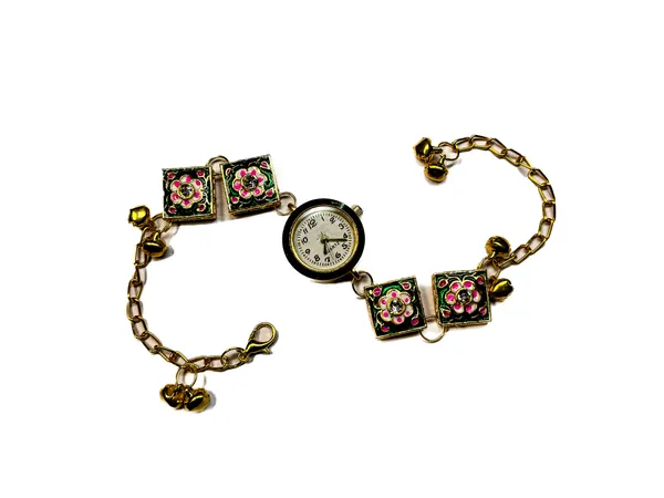 Gold_Stainless_Steel_Floral_Enamel_Kashmiri_Bracelet_Watch_
