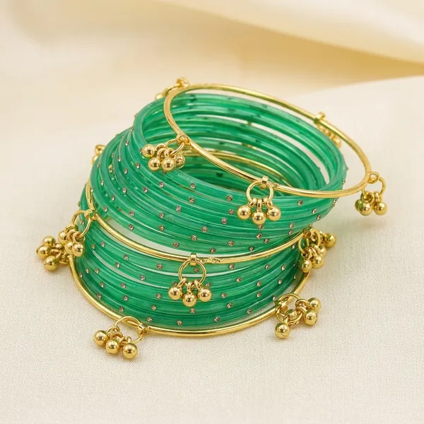 Light_Green_Gold_Enamel_Kashmiri_Bangle_Set_For_Women