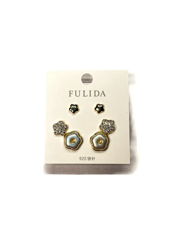 Silver_Sterling_Floral_Stud_Drop_Earring_Set_For_Women